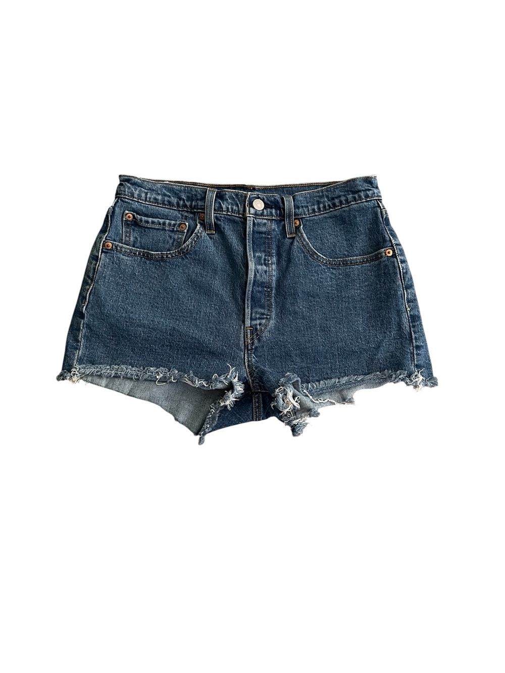 Levi’s 501 high-rise distressed hem denim shorts - 30